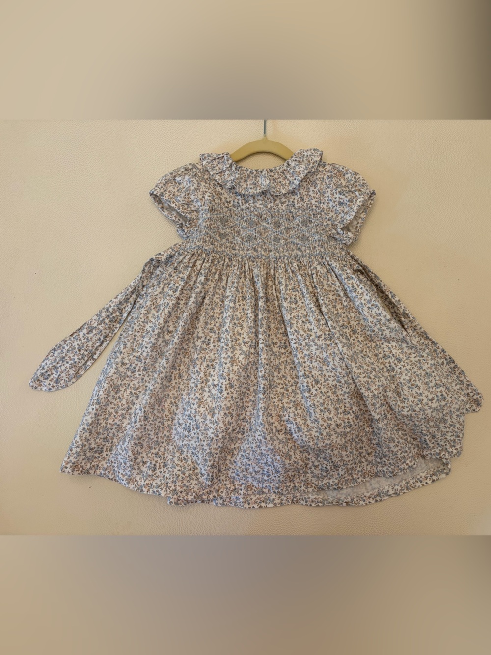 Trotters London Blue Floral Smocked Toddler Dress with Peter Pan Collar, 3T